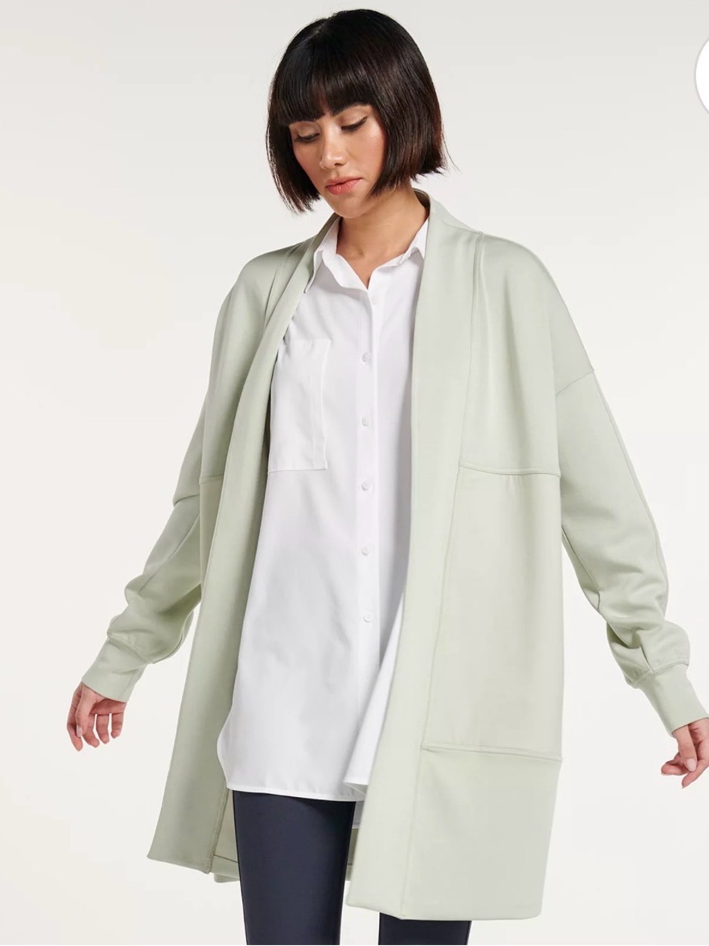 FLX Long Cardigan Jacket XL Mint Green Oversized Open Front Athleisure Yoga